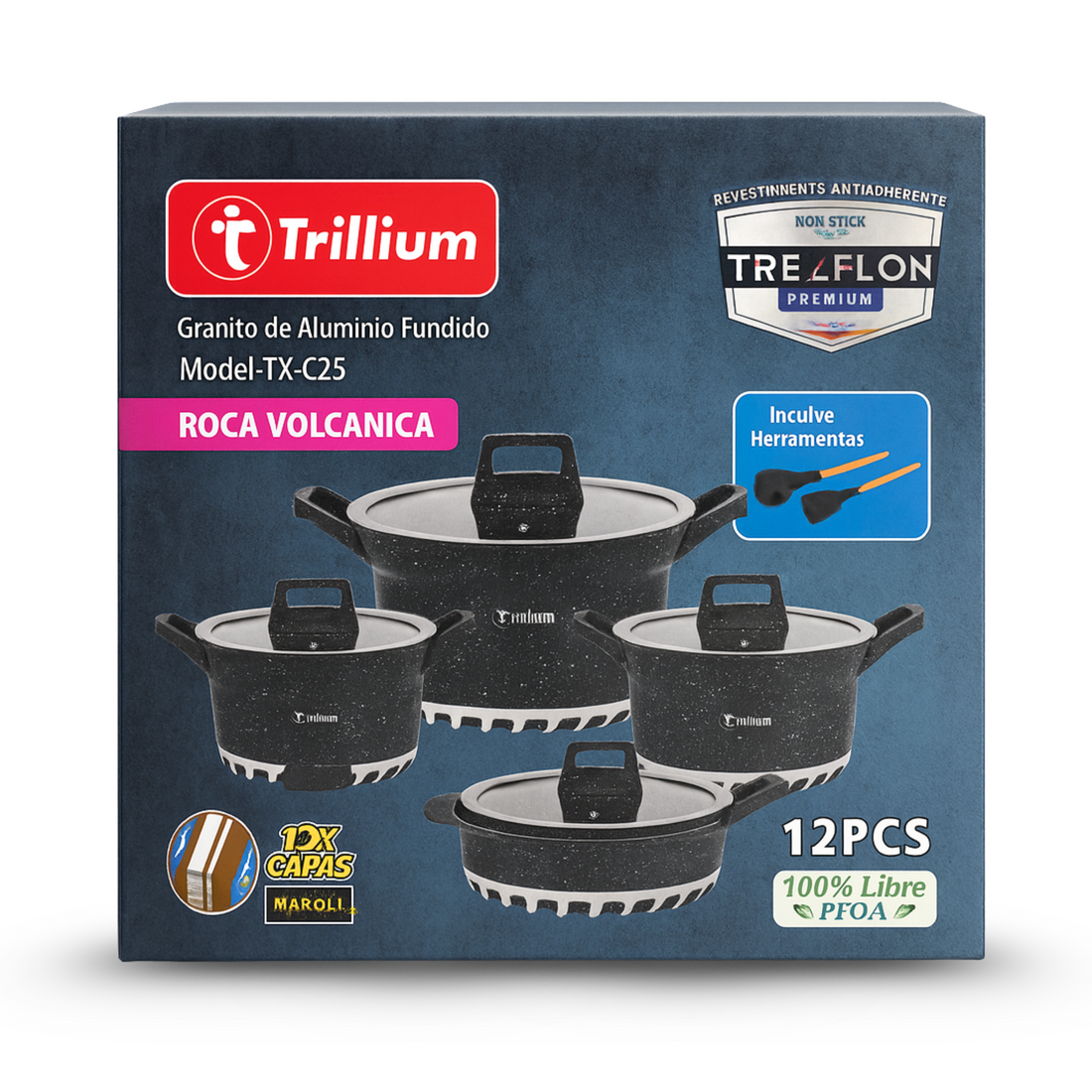 Juego de Ollas de Marmol Volcanica Trillium 12 Pz.