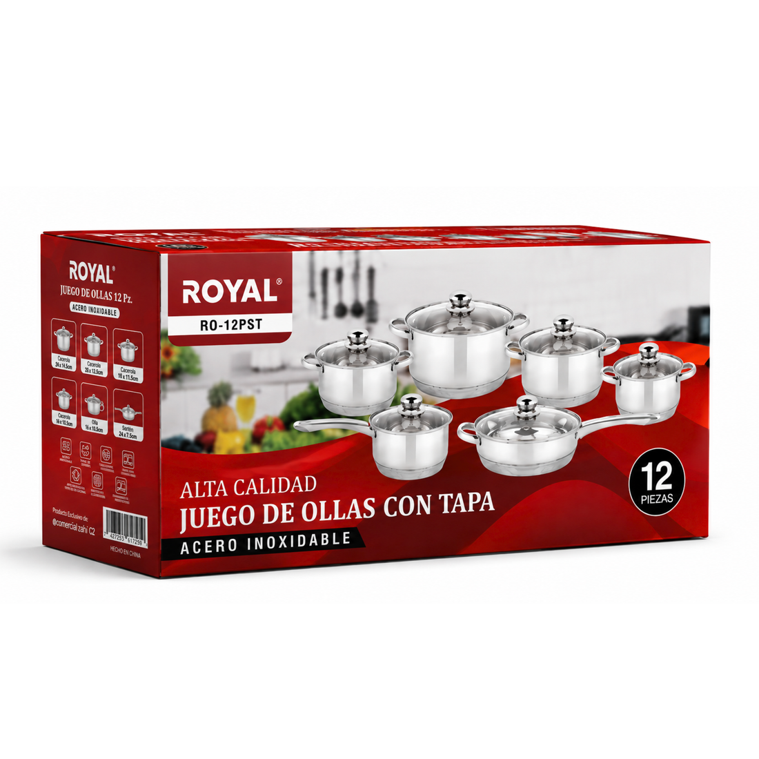 Juego de Ollas Acero Inoxidable Premium Royal 12 Pz.