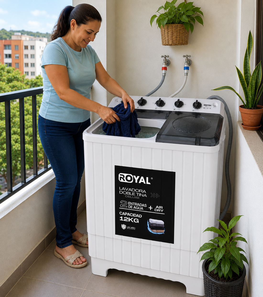 Lavadora Doble Tina Secadora Air Dry 2 Entradas Deluxe Royal 12 Kilos